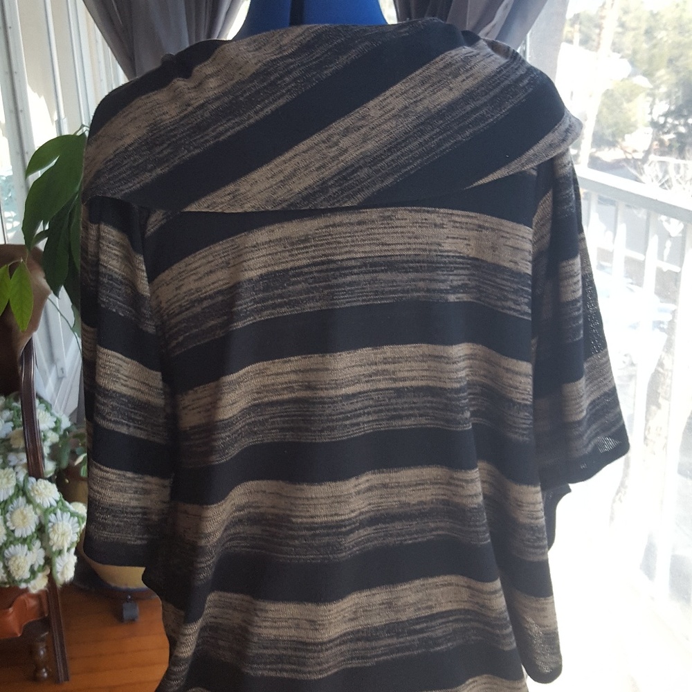 Sweater drape cowl neck black tan knit sz XL - Picture 3 of 8